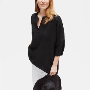 Eileen Fisher Organic Handkerchief Linen Split Neck Tunic